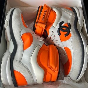 Chanel Orange High Top Sneakers